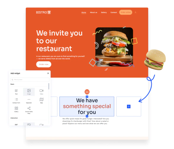 RestioX website drag-and-drop builder interface